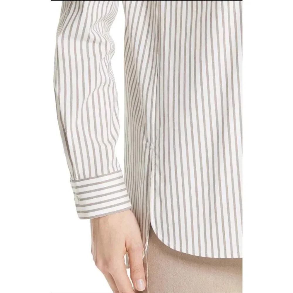 Lafayette 148 New York Helen Striped Button-Down Shirt White, Gray Size S - Picture 12 of 12